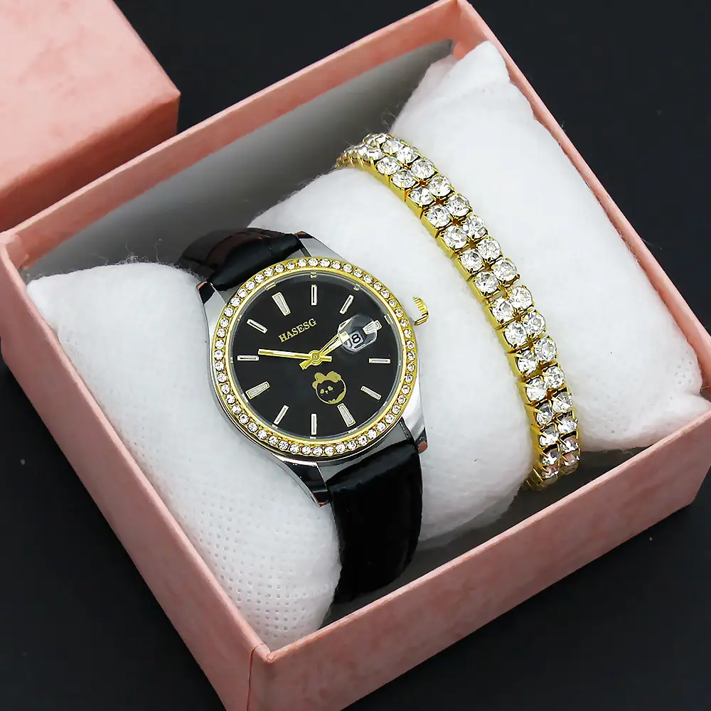 Women's Gold Diamond Watch Set with Bracelet — feature 10