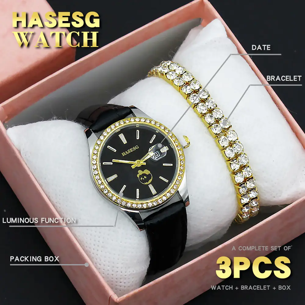 Women's Gold Diamond Watch Set with Bracelet — feature 3