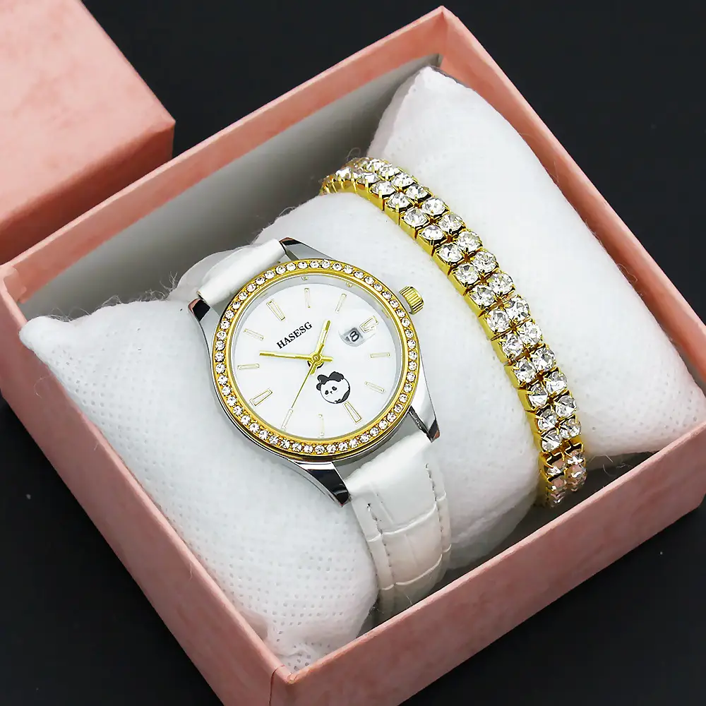 Women's Gold Diamond Watch Set with Bracelet — feature 9