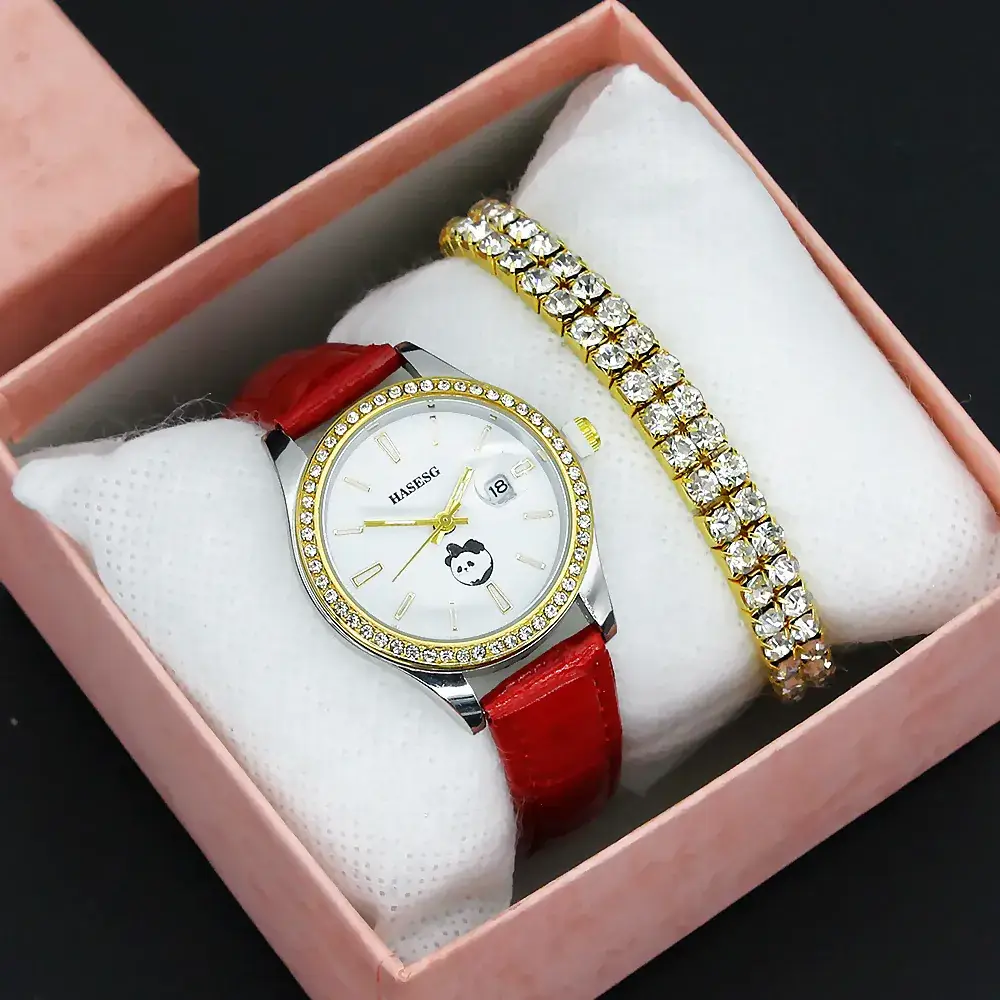Women's Gold Diamond Watch Set with Bracelet - Image 10