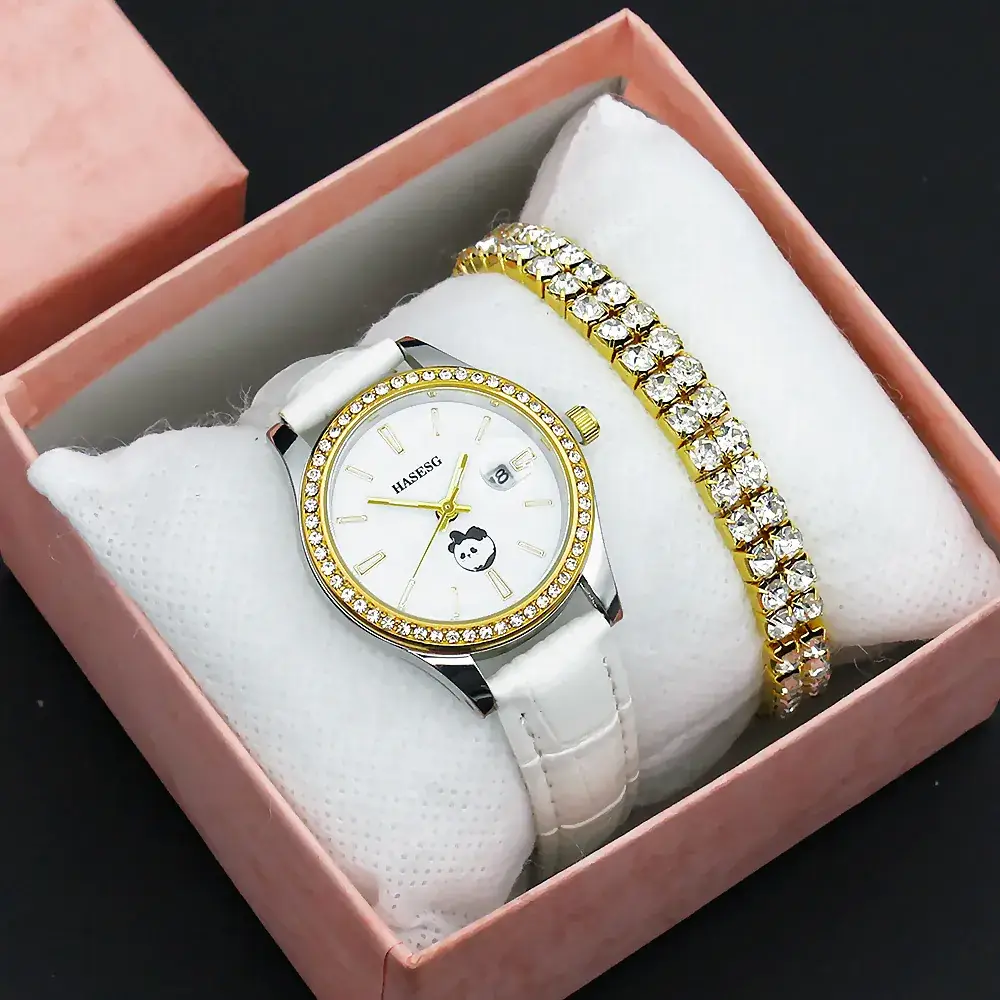 Women's Gold Diamond Watch Set with Bracelet - Image 11