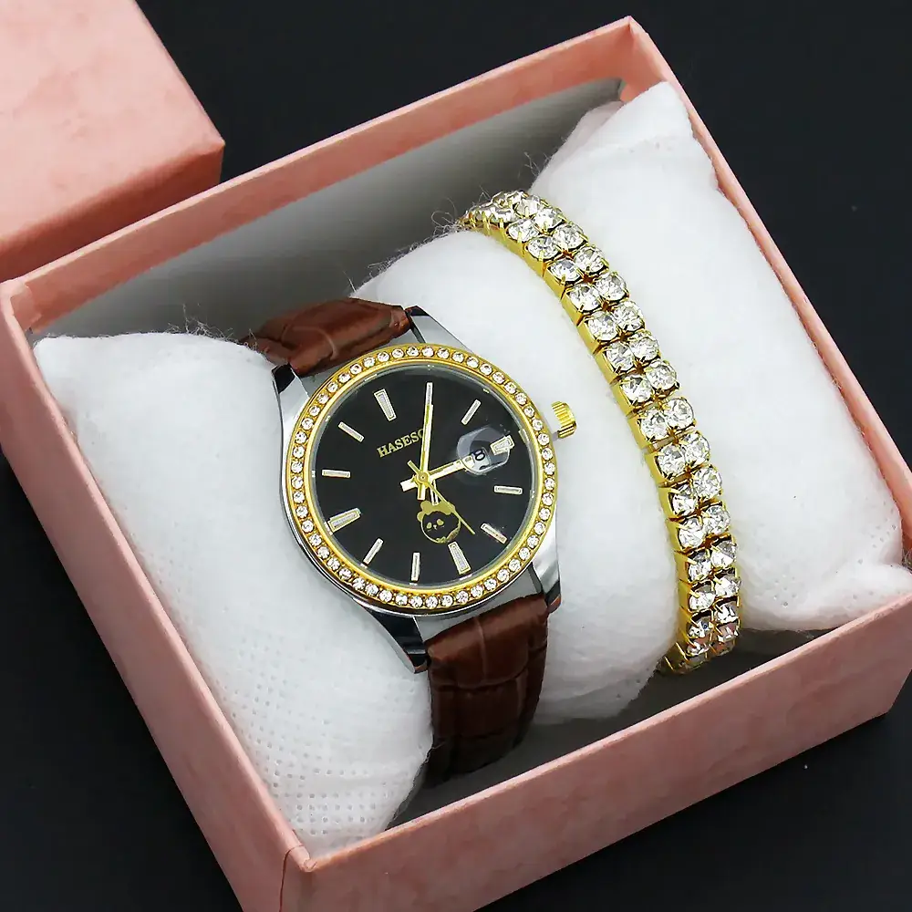 Women's Gold Diamond Watch Set with Bracelet - Image 2