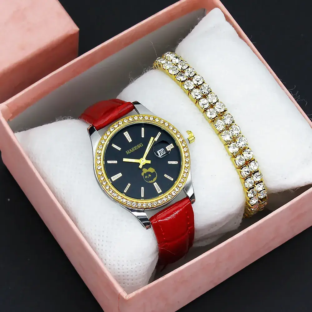 Women's Gold Diamond Watch Set with Bracelet - Image 4