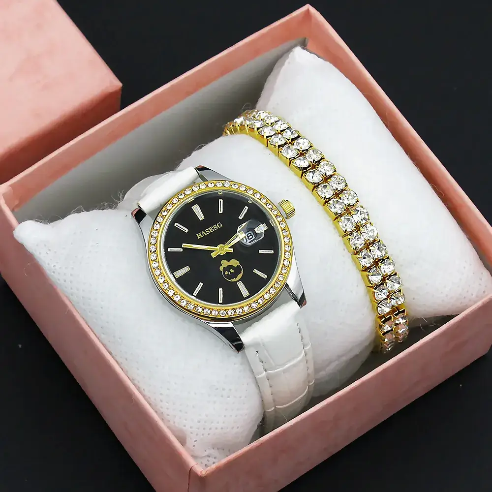 Women's Gold Diamond Watch Set with Bracelet - Image 5