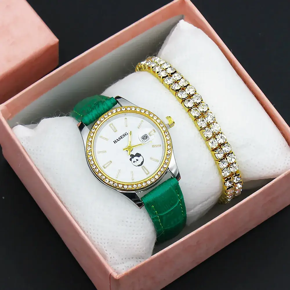 Women's Gold Diamond Watch Set with Bracelet - Image 9