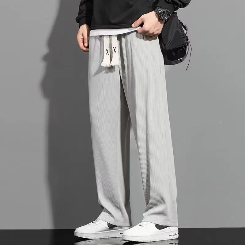 Men's White Ice Silk Loose Fit Sports Pants - Image 3