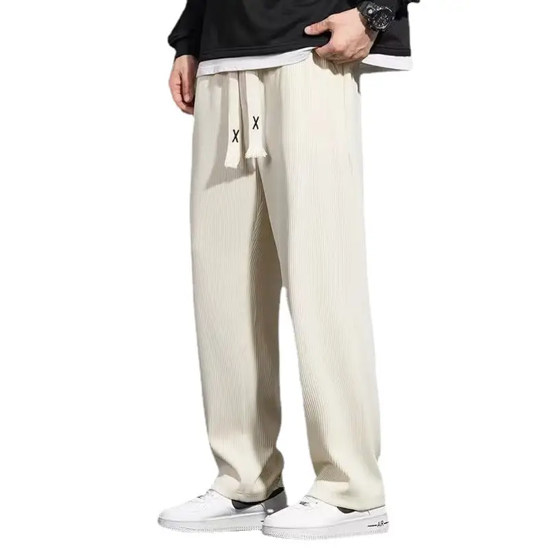 Men's White Ice Silk Loose Fit Sports Pants - Image 7