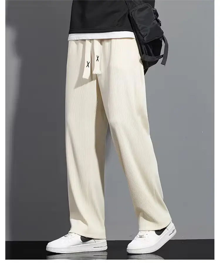 Men's White Ice Silk Loose Fit Sports Pants — feature 8