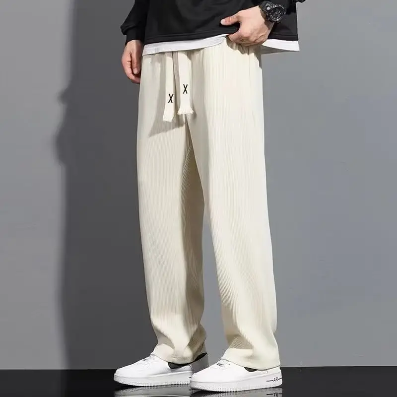 Men's White Ice Silk Loose Fit Sports Pants - Image 2