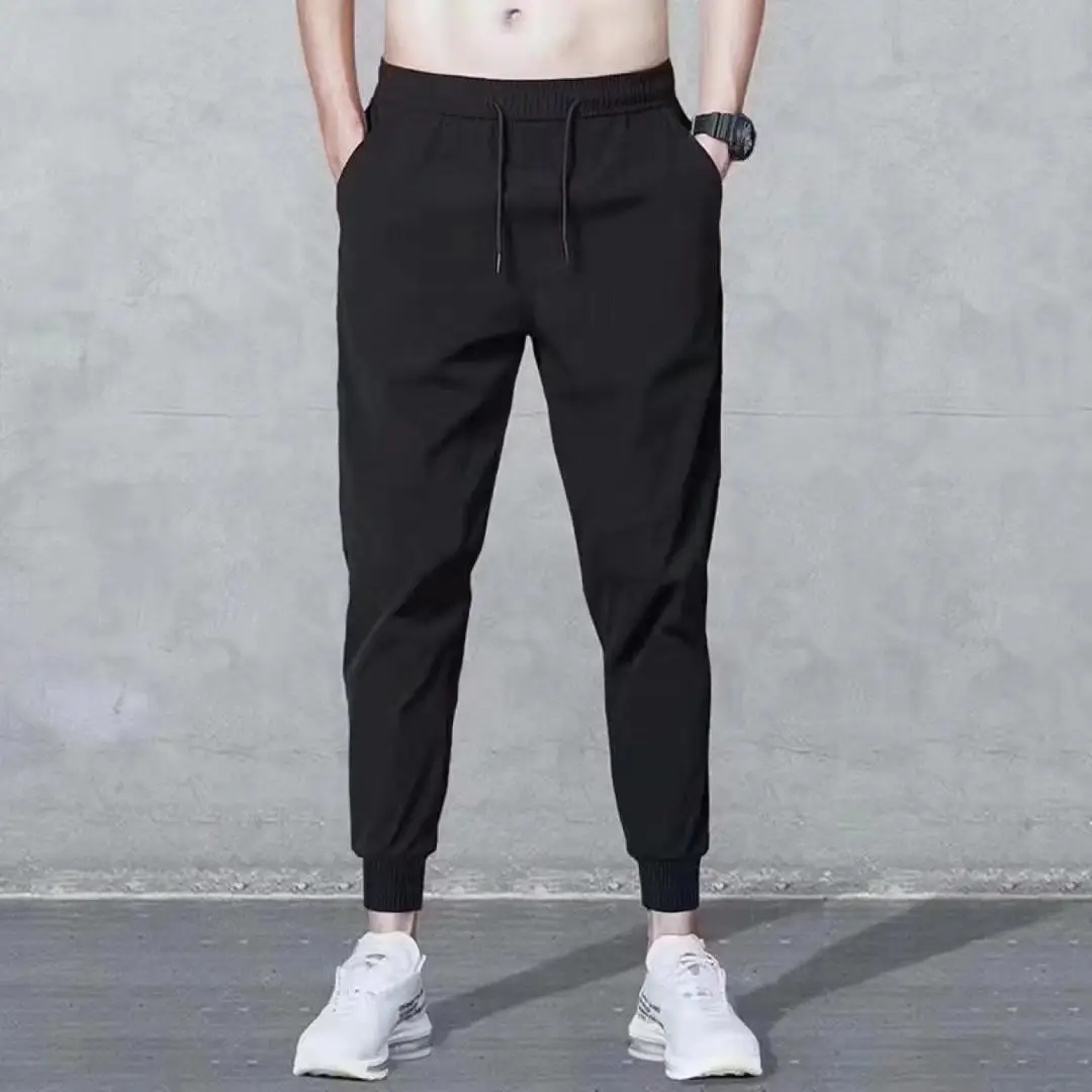Men's White Ice Silk Loose Fit Sports Pants - Image 4