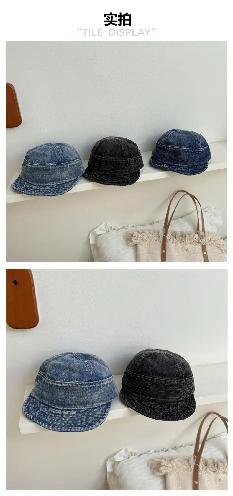 Women Denim Fisherman Hats Blue Black Foldable — feature 2