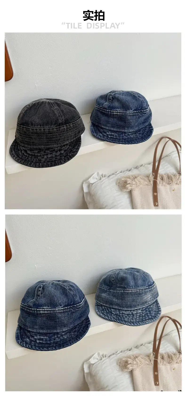 Women Denim Fisherman Hats Blue Black Foldable — feature 3