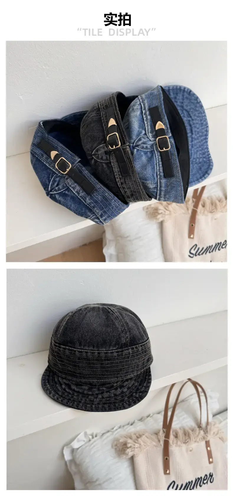 Women Denim Fisherman Hats Blue Black Foldable — feature 4