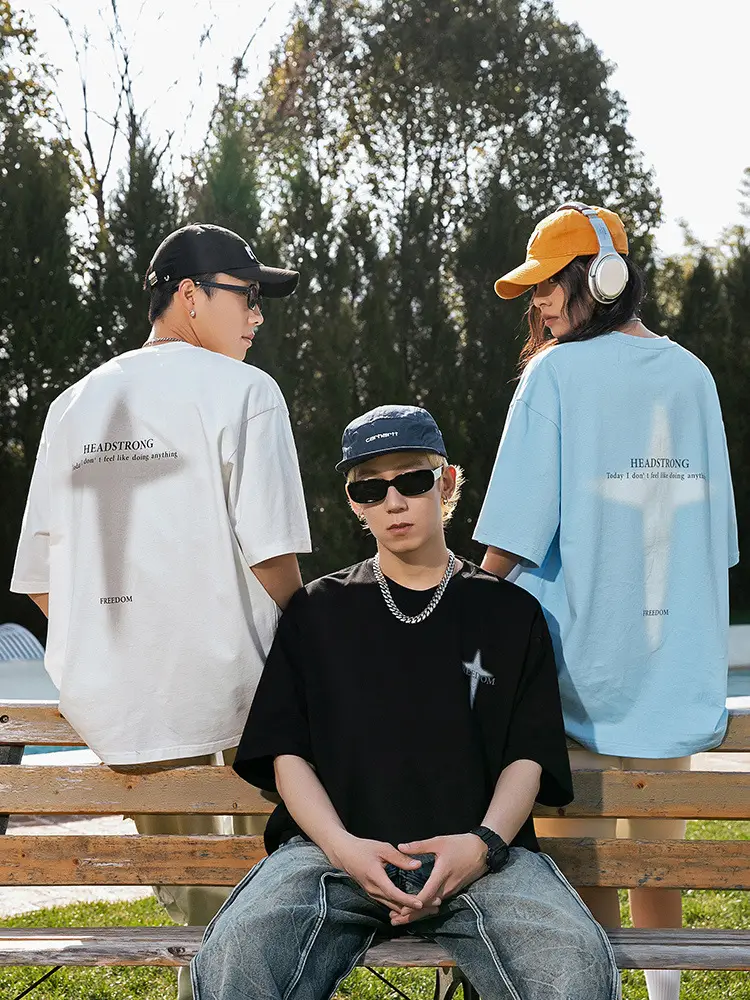 Korean Lu Men Printed Short Sleeve T-Shirt Black - Image 6