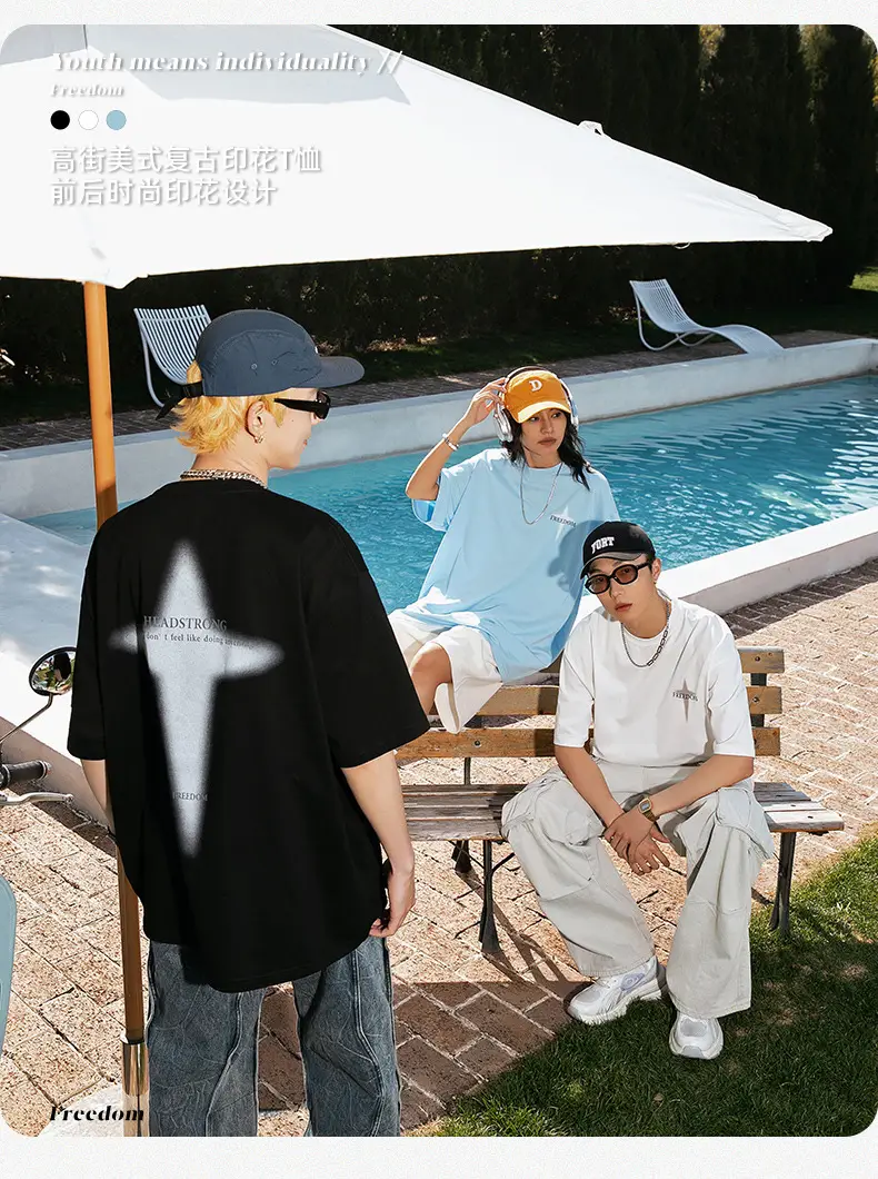 Korean Lu Men Printed Short Sleeve T-Shirt Black — feature 8