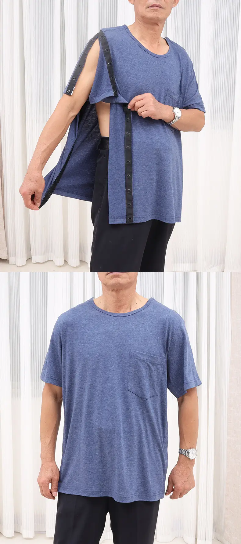 Men's Full Open T-Shirt Arm Upper Limb Post Op Free Hospital Gown — feature 14