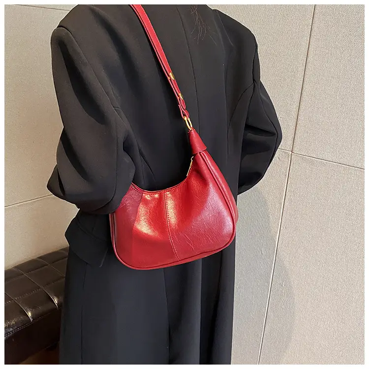 Red Leather Women's Shoulder Bag Large Capacity Crossbody — feature 12