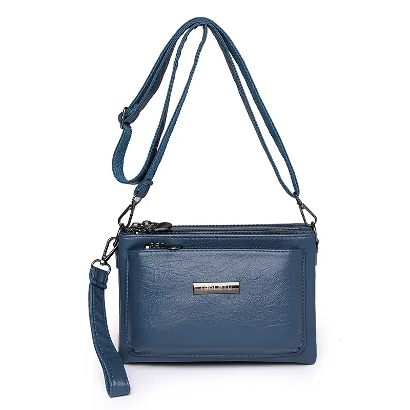 Blue Soft Leather Crossbody Bag for Women - Image 4