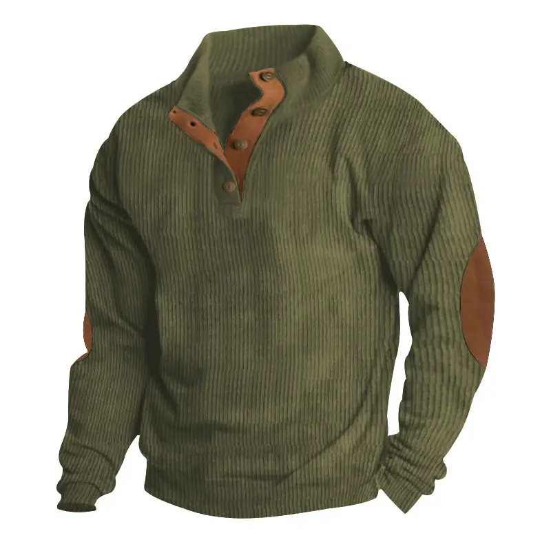 Men's Long Sleeve Corduroy Shirt with Leather Trim - Image 12