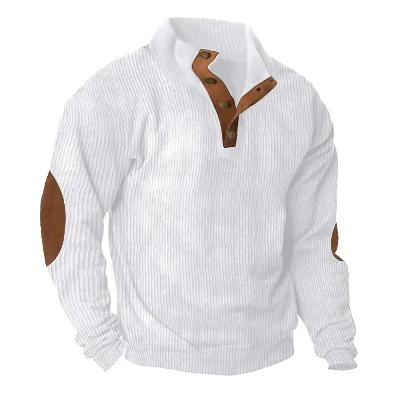 Men's Long Sleeve Corduroy Shirt with Leather Trim - Image 14