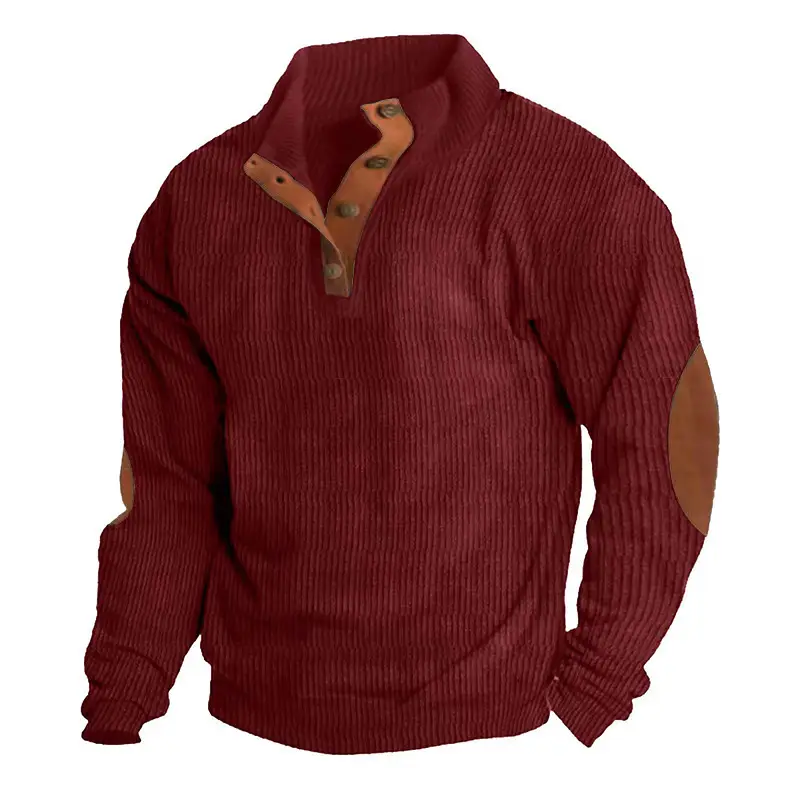 Men's Long Sleeve Corduroy Shirt with Leather Trim - Image 15