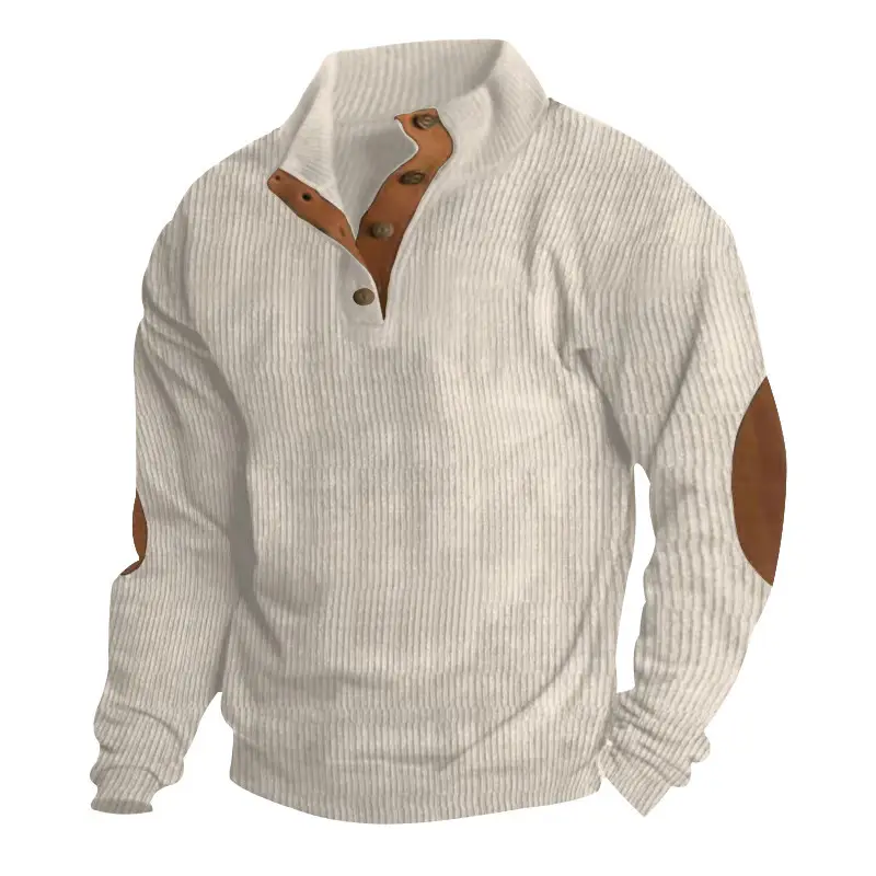 Men's Long Sleeve Corduroy Shirt with Leather Trim — feature 14