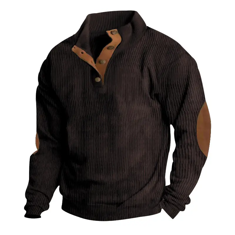 Men's Long Sleeve Corduroy Shirt with Leather Trim - Image 6