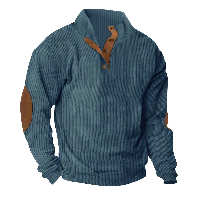 Men's Long Sleeve Corduroy Shirt with Leather Trim - Image 8