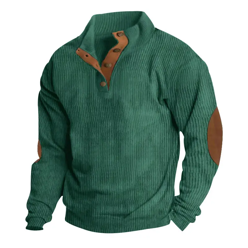 Men's Long Sleeve Corduroy Shirt with Leather Trim - Image 10