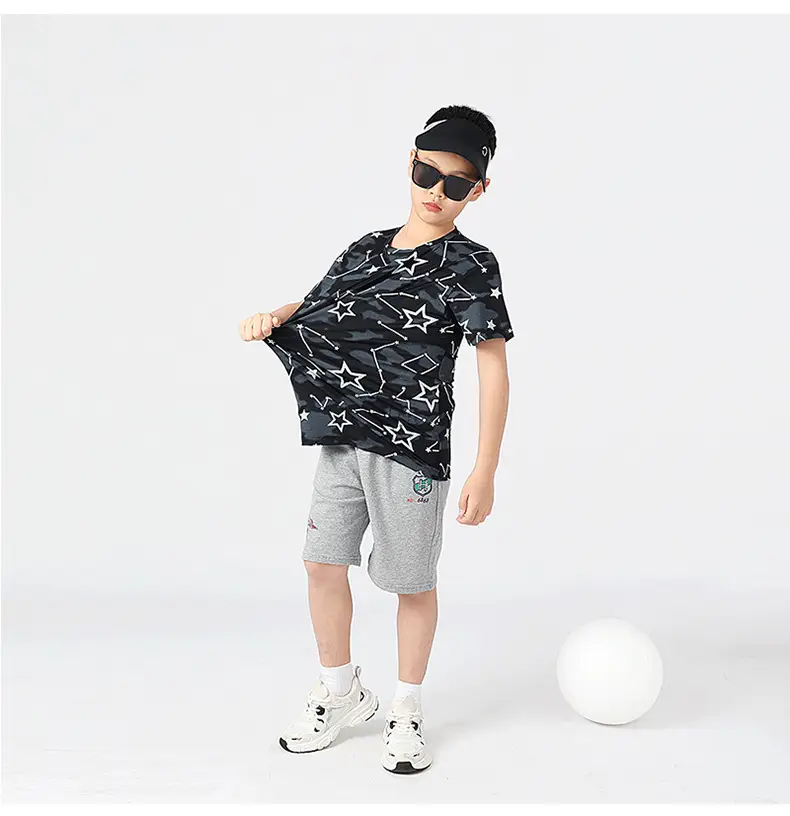Kids Star Print T-Shirt Mint Green Boys Summer Wear — feature 37