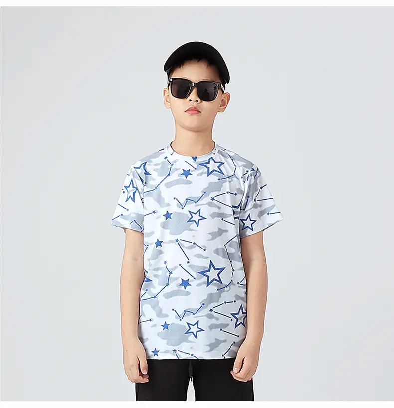 Kids Star Print T-Shirt Mint Green Boys Summer Wear — feature 44