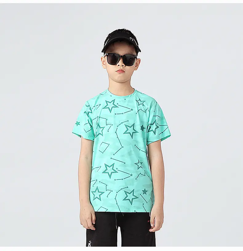Kids Star Print T-Shirt Mint Green Boys Summer Wear — feature 52