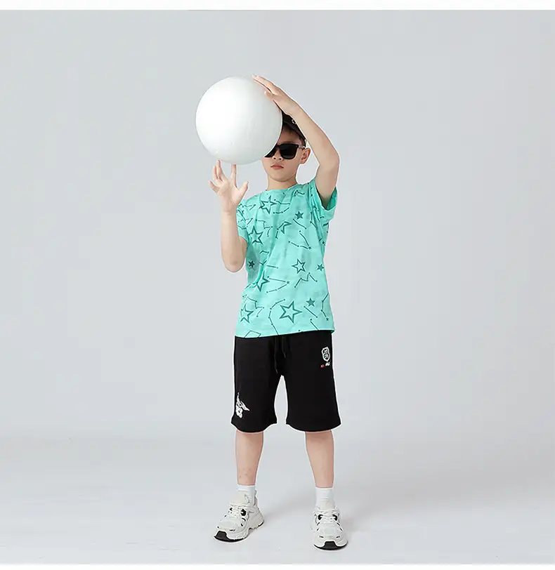 Kids Star Print T-Shirt Mint Green Boys Summer Wear — feature 53