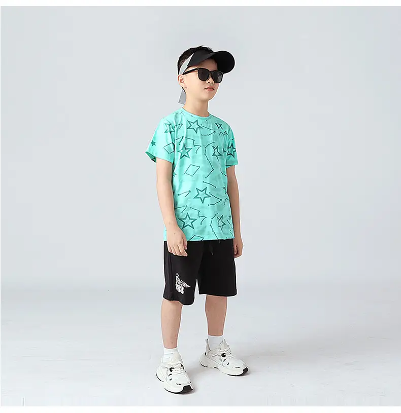 Kids Star Print T-Shirt Mint Green Boys Summer Wear — feature 54
