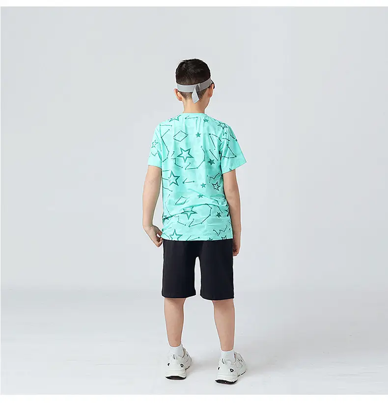 Kids Star Print T-Shirt Mint Green Boys Summer Wear — feature 55