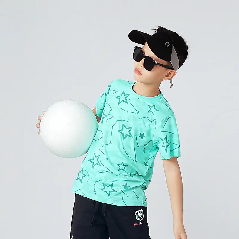 Kids Star Print T-Shirt Mint Green Boys Summer Wear - Image 4