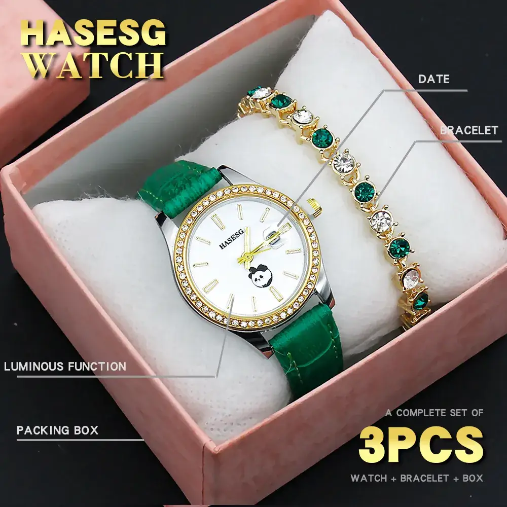 Women's Gold Crystal Bracelet Watch Set with Blue Strap - Image 30