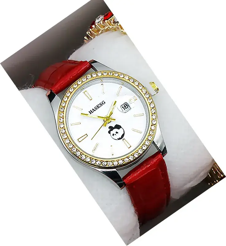 Women's Gold Crystal Bracelet Watch Set with Blue Strap - Image 22