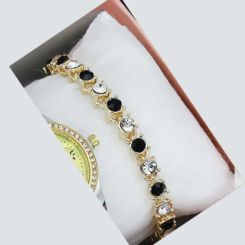 Women's Gold Crystal Bracelet Watch Set with Blue Strap - Image 25