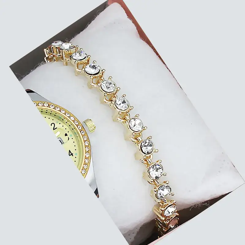 Women's Gold Crystal Bracelet Watch Set with Blue Strap - Image 26