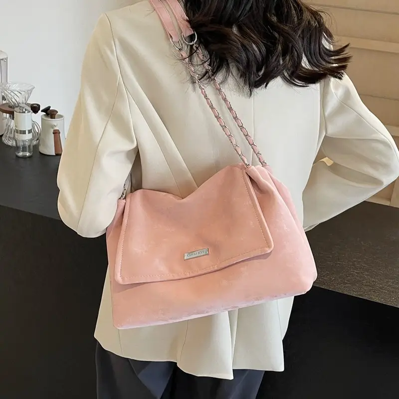 Pink Faux Leather Chain Shoulder Bag for Women - Image 8