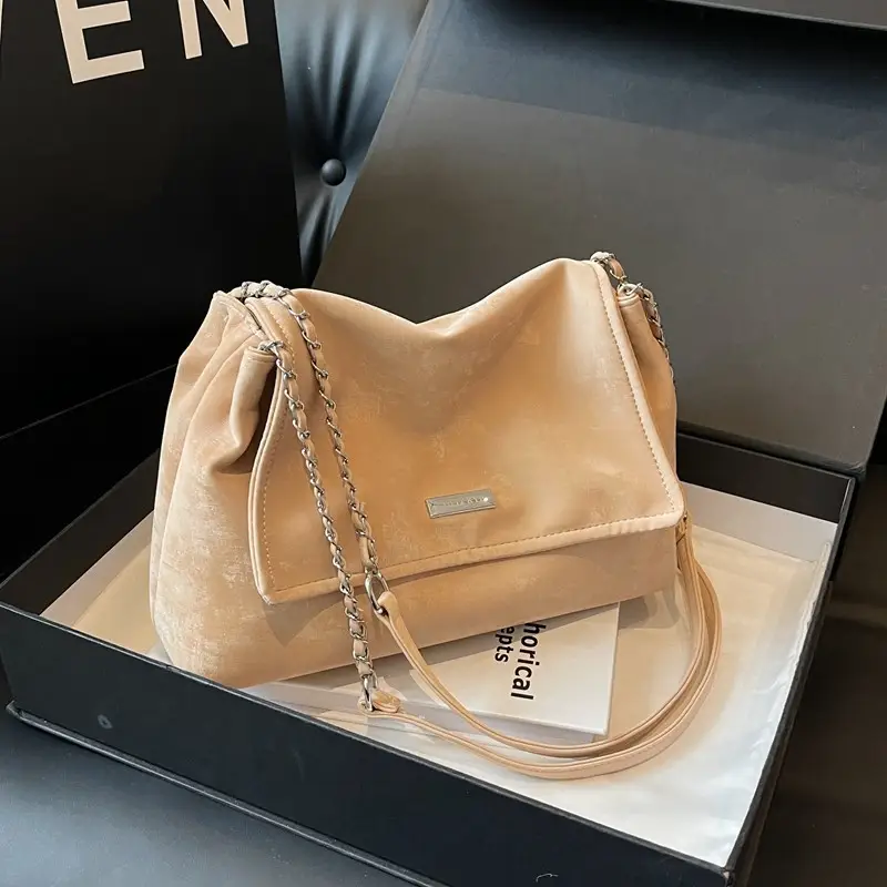 Pink Faux Leather Chain Shoulder Bag for Women - Image 9