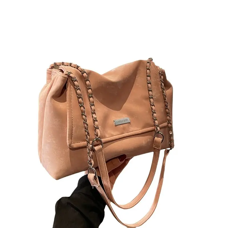 Pink Faux Leather Chain Shoulder Bag for Women - Image 10