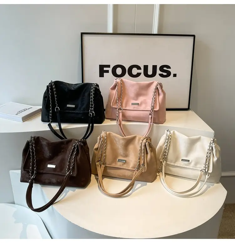 Pink Faux Leather Chain Shoulder Bag for Women — feature 1