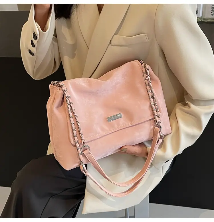 Pink Faux Leather Chain Shoulder Bag for Women — feature 12