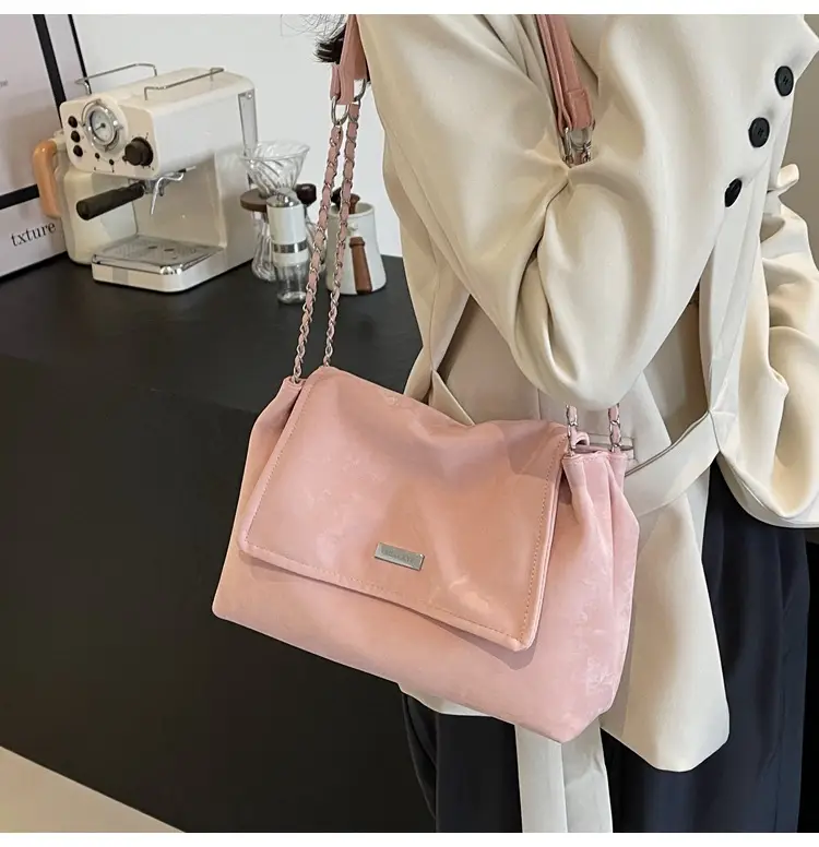 Pink Faux Leather Chain Shoulder Bag for Women — feature 13