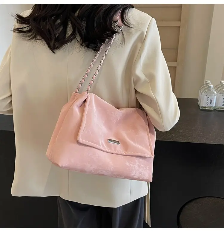 Pink Faux Leather Chain Shoulder Bag for Women — feature 14