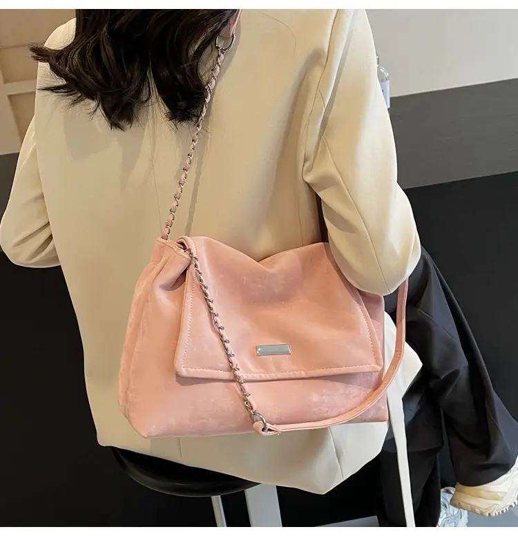 Pink Faux Leather Chain Shoulder Bag for Women — feature 15