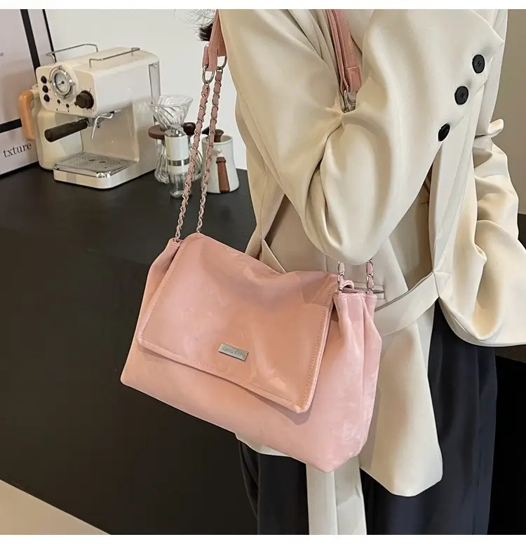 Pink Faux Leather Chain Shoulder Bag for Women — feature 17