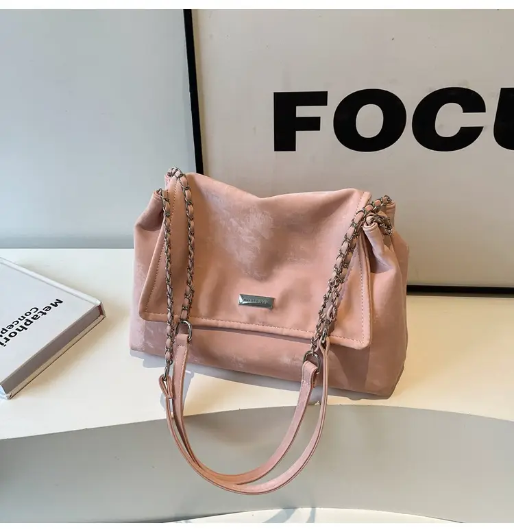 Pink Faux Leather Chain Shoulder Bag for Women — feature 37